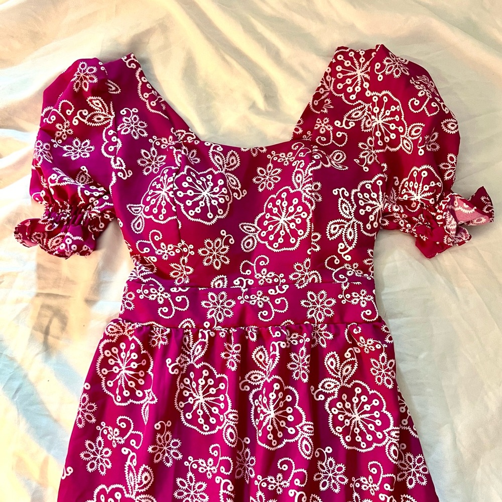 NWOT Pink Floral Maxi Dress with Puff Sleeves